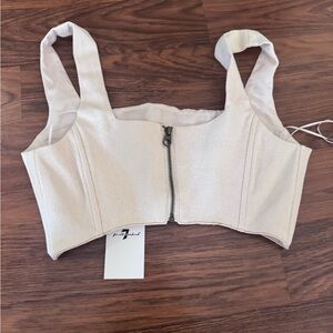 7 For All Mankind Cream Zippered Bodysuit
